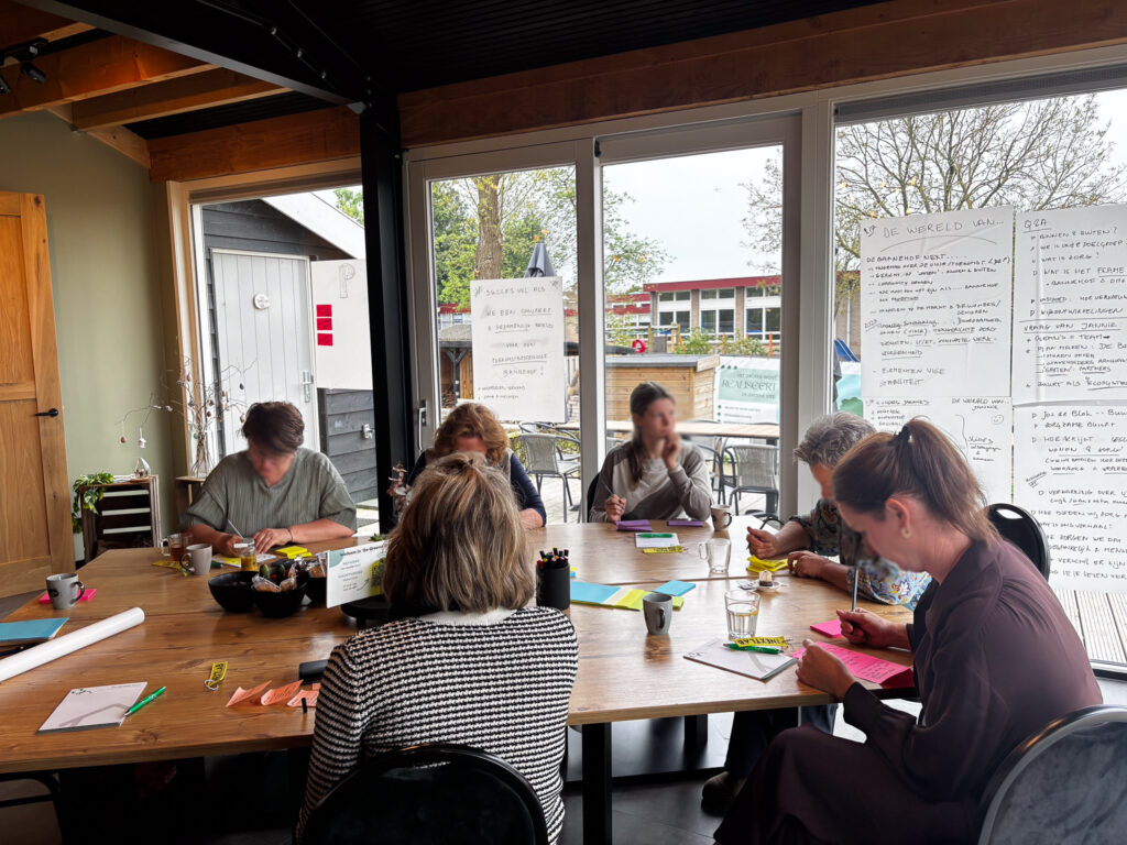 Groep mensen aan het werk bij de Bannehof